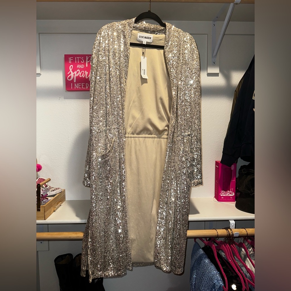 Steve Madden Silver Sequin Duster